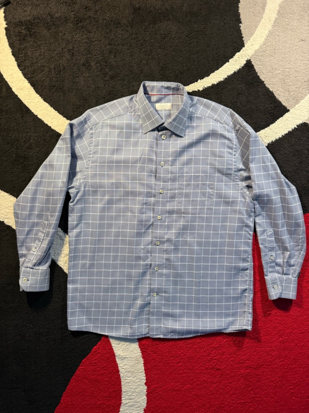 Eton Dress Shirt Mens 43 17 Blue Plaid Long Sleeve Shirt Classic Casual Preppy